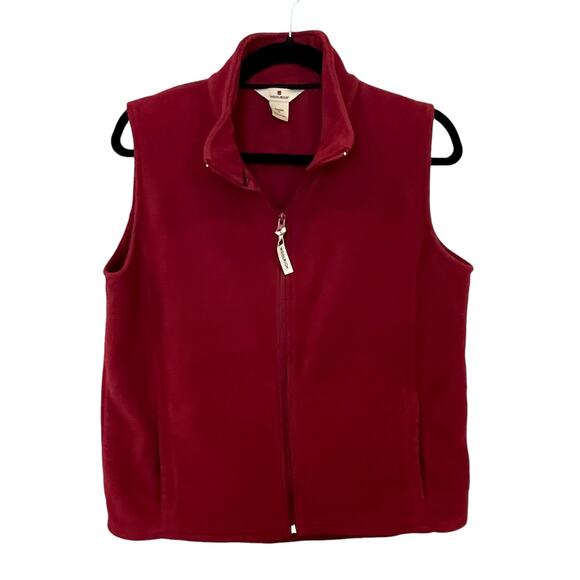 Woolrich Fleece Vest Women's Medium M Red Zip Up Pockets Collar - Picture 1 of 6